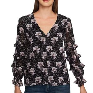 1 State Floral Tiered Ruffle Sleeve Blouse Size Small V-Neck Whimsigoth Fairy